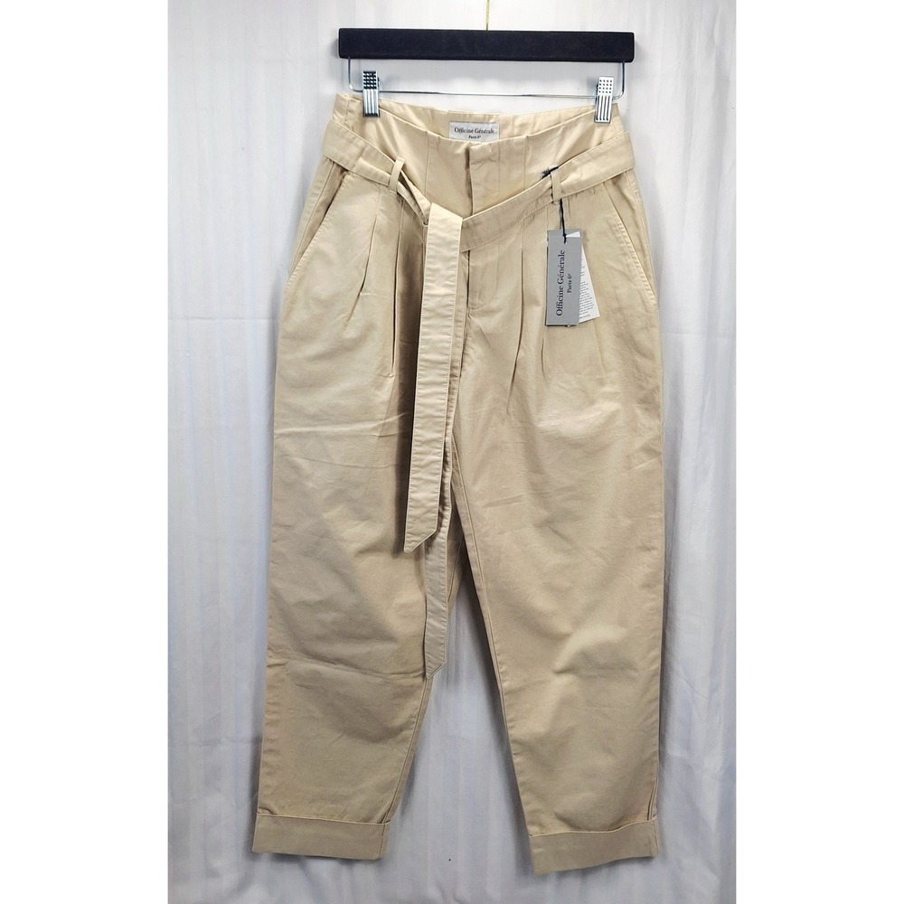 Officine Generale FANI HN701 Beige Pleated Belted‎ Cotton Trousers Pants Size 27